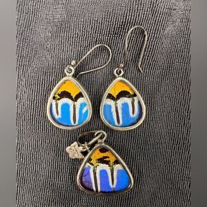 Real Butterfly Wing Jewelry Set – Sunset Moth Earrings & Pendant Sterling Silver